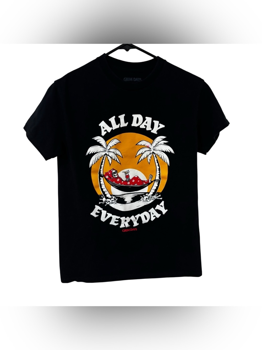 Grim Days All Day Everyday skull hammock tropical palm tree Graphic Tshirt